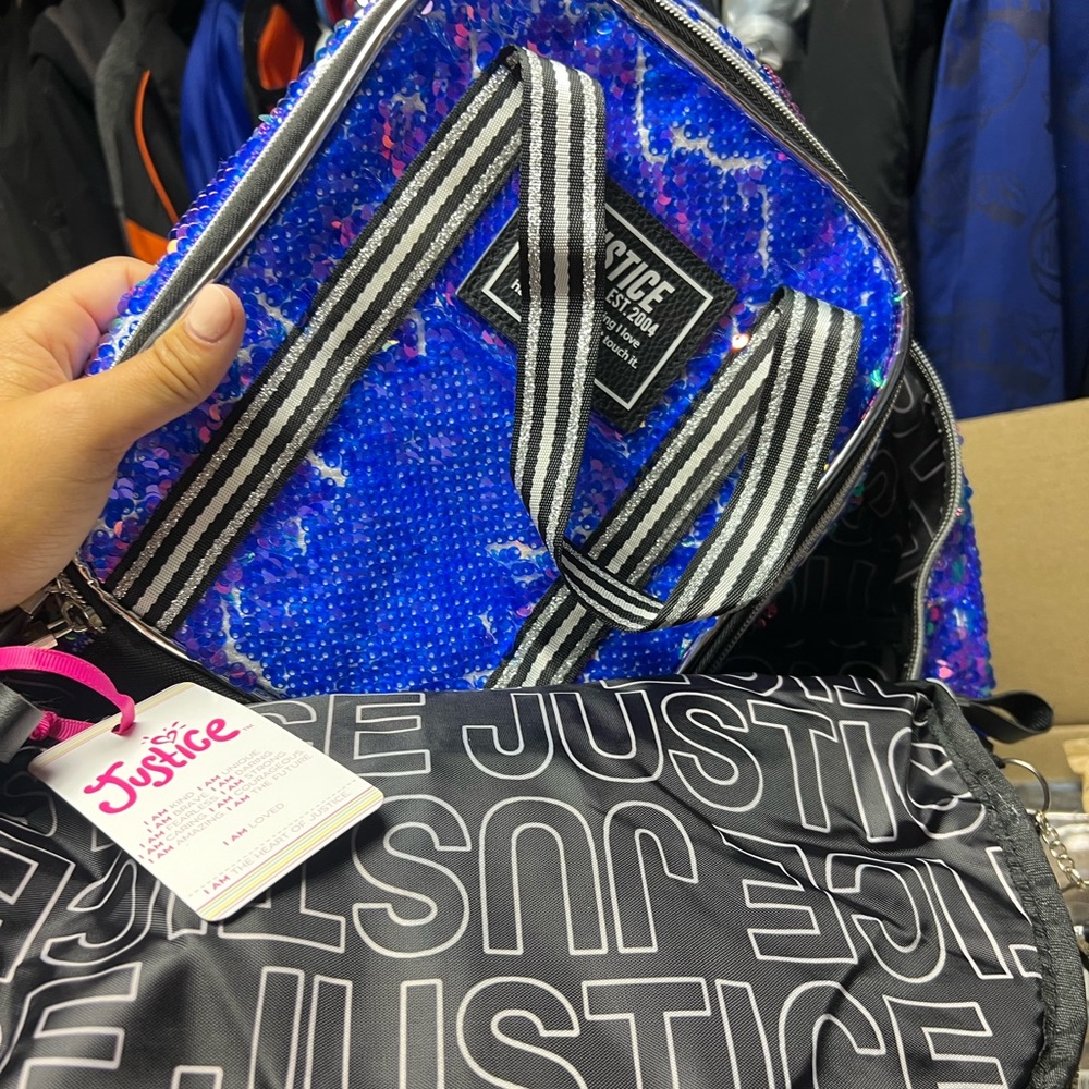 Girls backpack. Justice brand, includes lunch box. New with tags